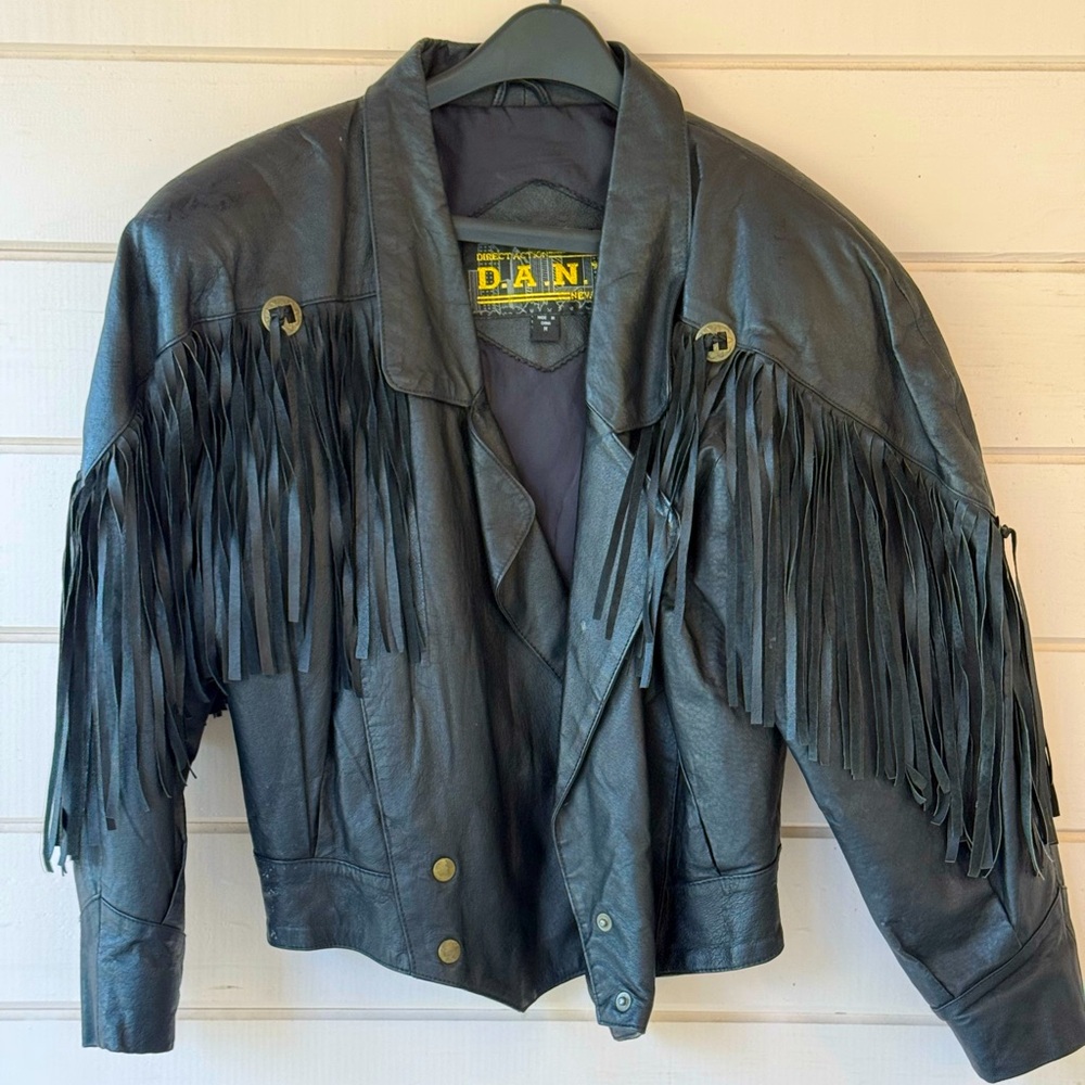 Vintage Black Leather Fringe Jacket
